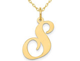 10K Yellow Gold Fancy Script Initial -S- Pendant Necklace Charm with Chain